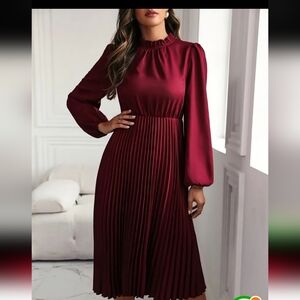 Elegant Burgundy Pleated Dress